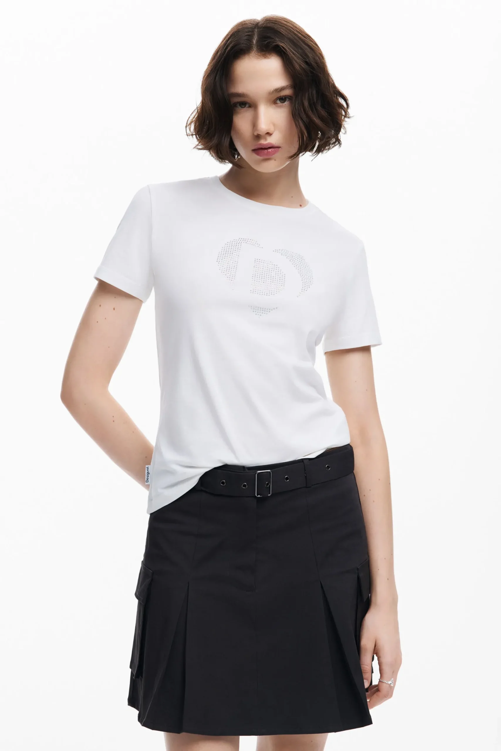 Camisas E Blusas|T-shirts<Desigual Camiseta com imagotipo em strass