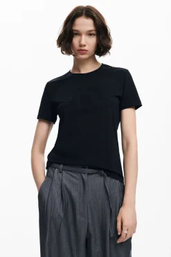 Camisas E Blusas|T-shirts<Desigual Camiseta com imagotipo em strass