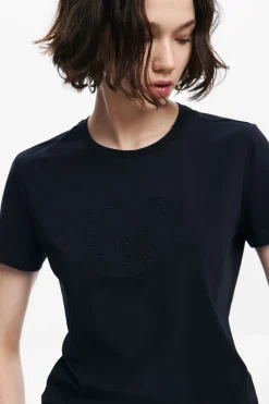 Camisas E Blusas|T-shirts<Desigual Camiseta com imagotipo em strass