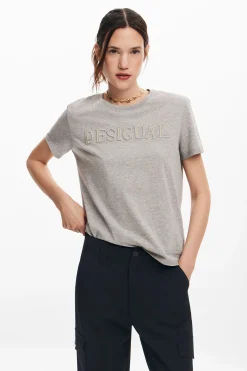 Camisas E Blusas|T-shirts<Desigual Camiseta com logotipo de strass