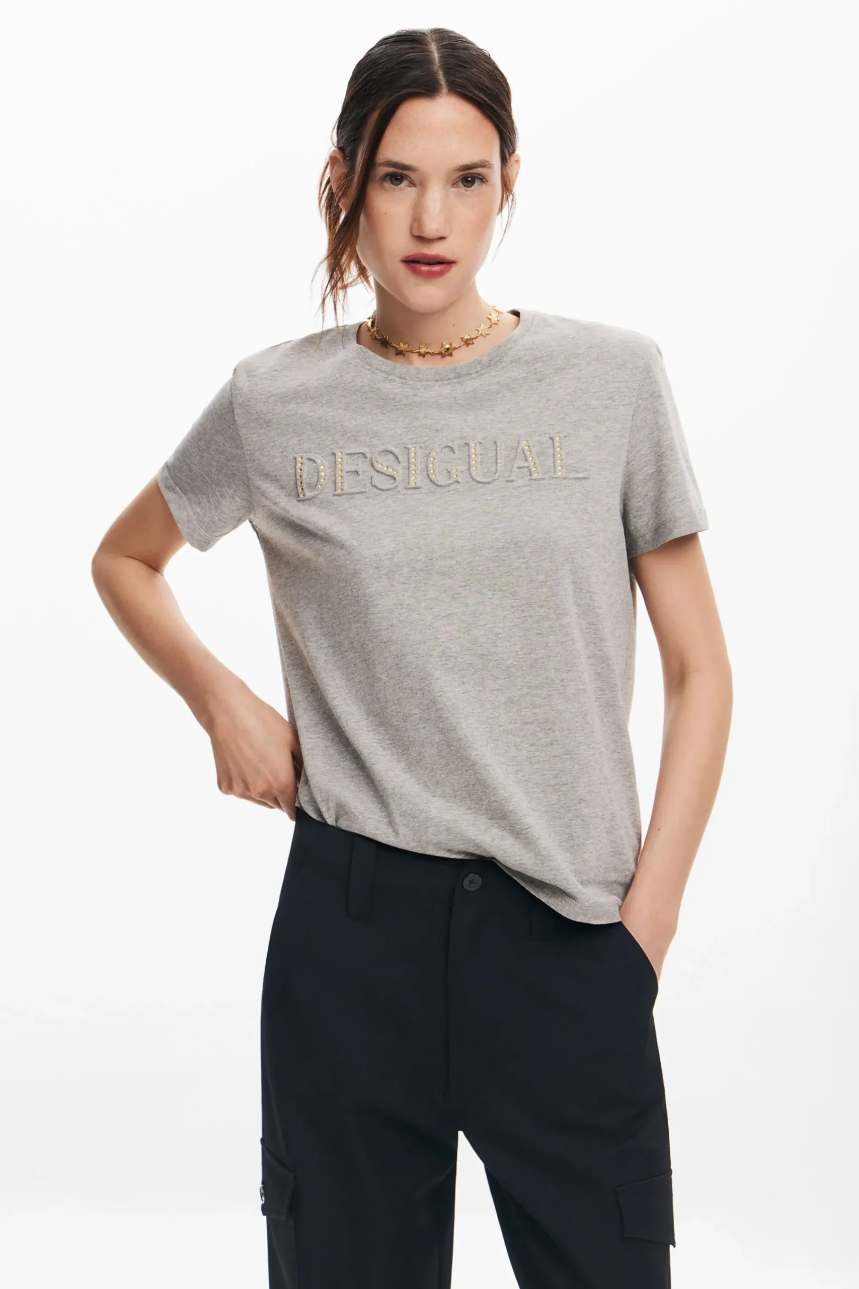 Camisas E Blusas|T-shirts<Desigual Camiseta com logotipo de strass