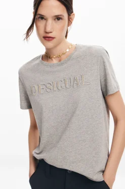 Camisas E Blusas|T-shirts<Desigual Camiseta com logotipo de strass