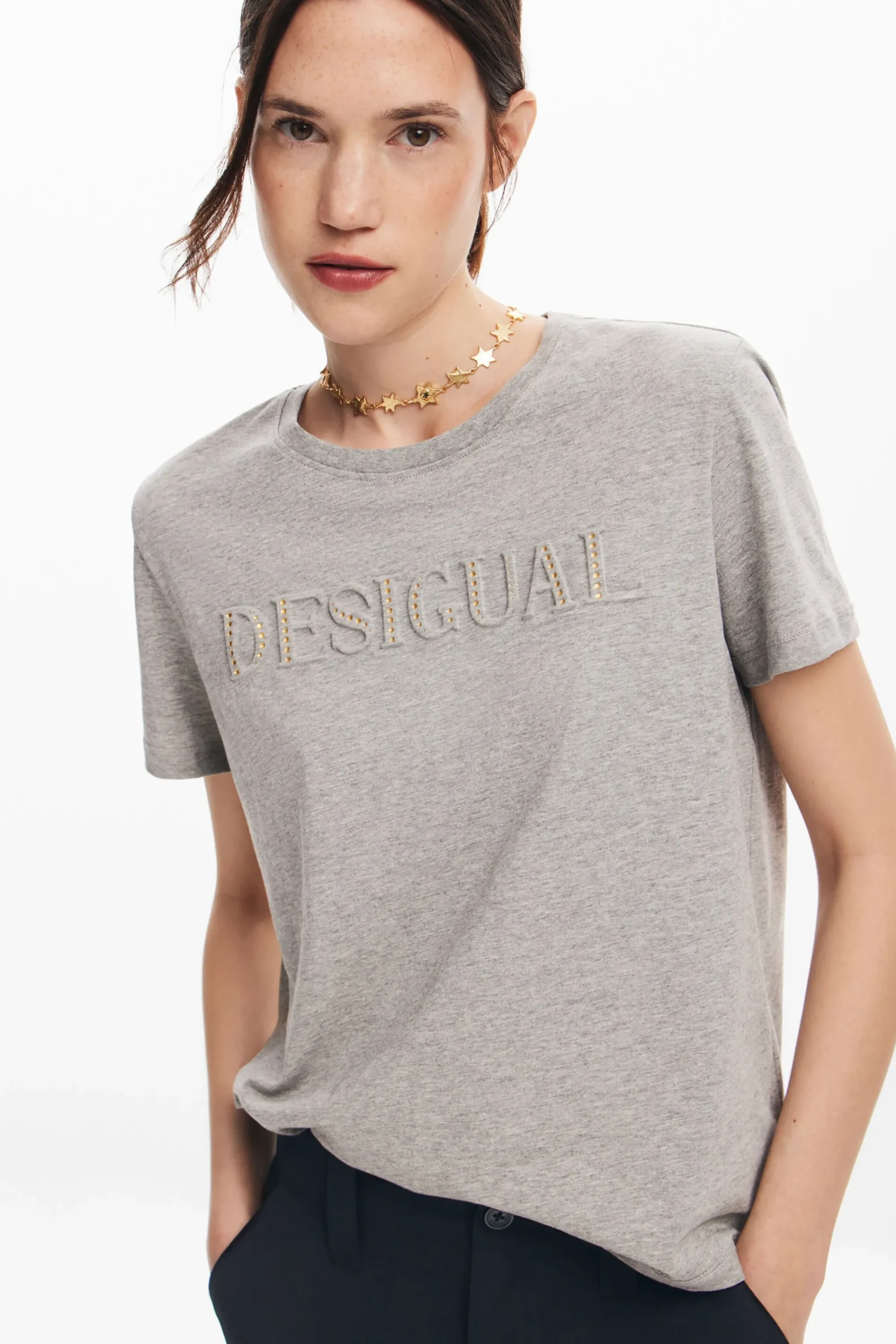 Camisas E Blusas|T-shirts<Desigual Camiseta com logotipo de strass