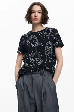 Camisas E Blusas|T-shirts<Desigual Camiseta de manga curta com rostos
