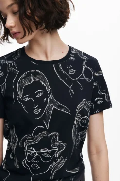 Camisas E Blusas|T-shirts<Desigual Camiseta de manga curta com rostos