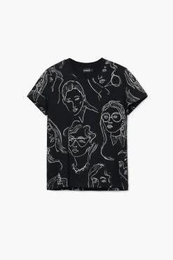 Camisas E Blusas|T-shirts<Desigual Camiseta de manga curta com rostos