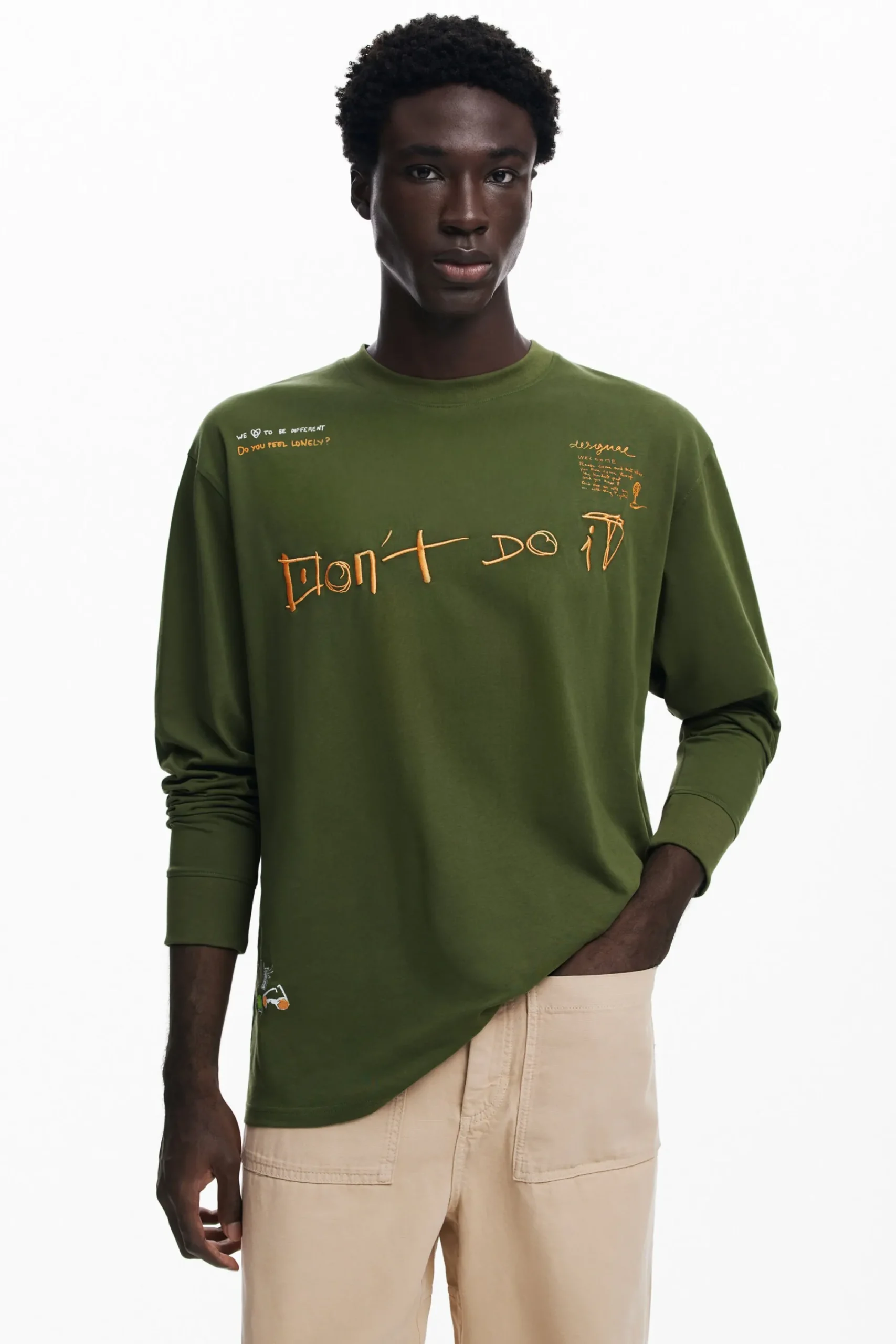 T-shirts<Desigual Camiseta de mensagem de manga longa