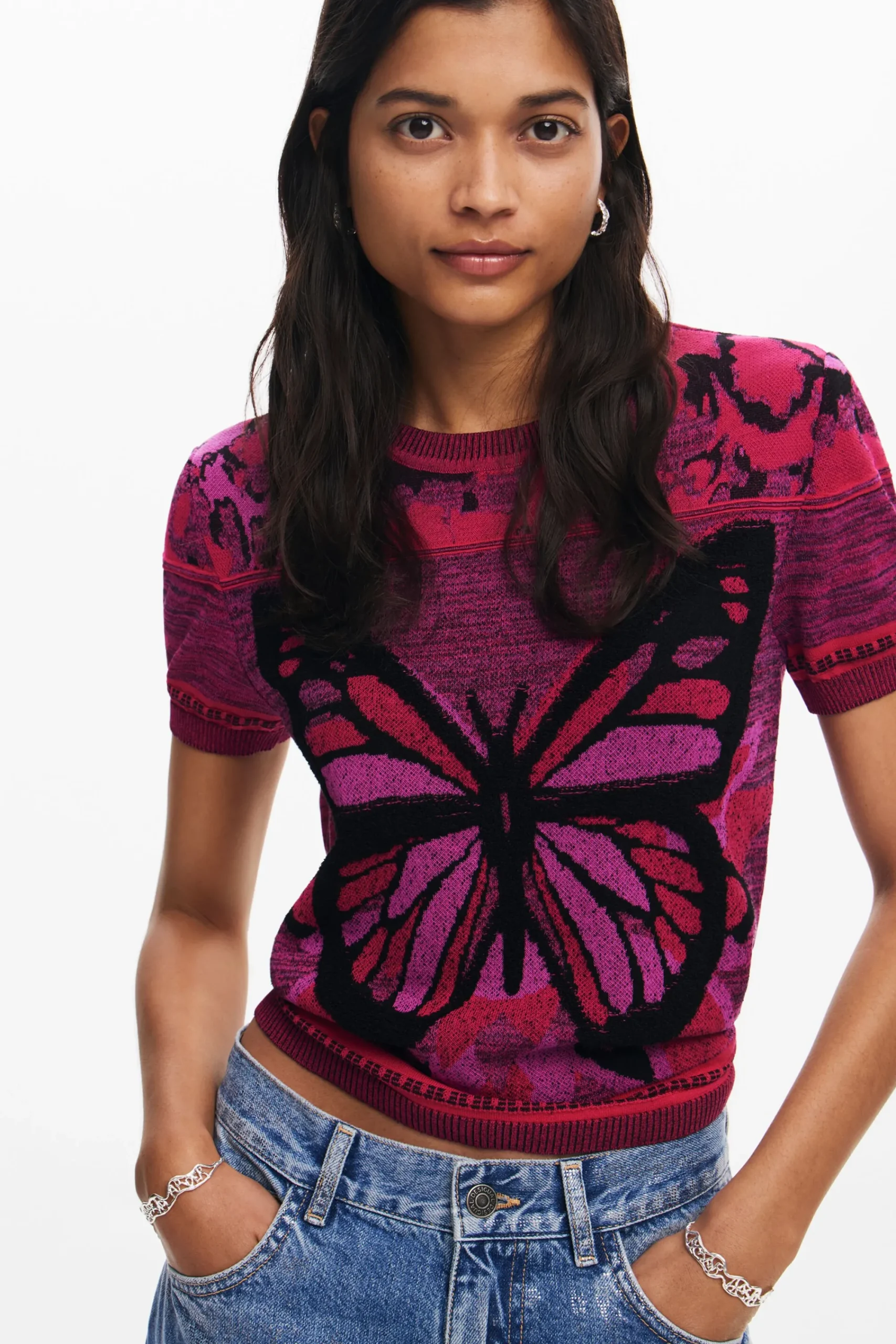 Camisas E Blusas|T-shirts<Desigual Camiseta de ponto borboleta