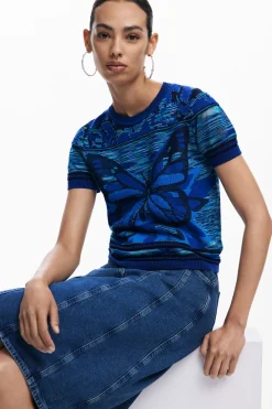Roupa De Malha|Camisas E Blusas<Desigual Camiseta de ponto com borboletas
