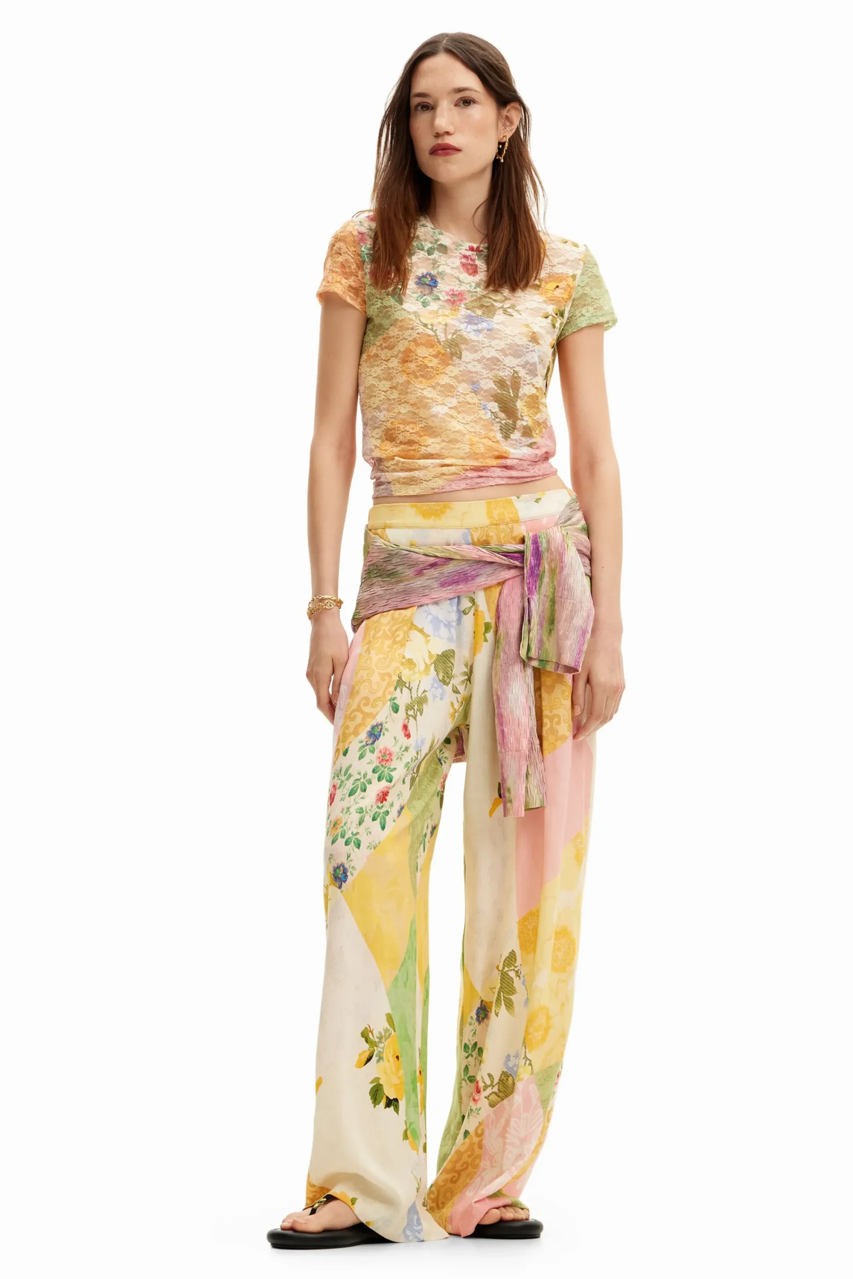 Camisas E Blusas|T-shirts<Desigual Camiseta de renda fores
