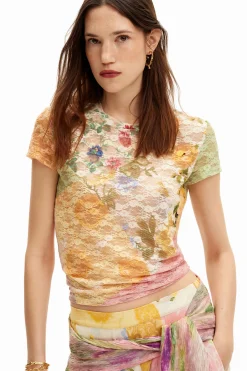 Camisas E Blusas|T-shirts<Desigual Camiseta de renda fores