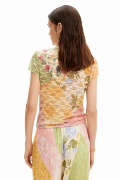 Camisas E Blusas|T-shirts<Desigual Camiseta de renda fores