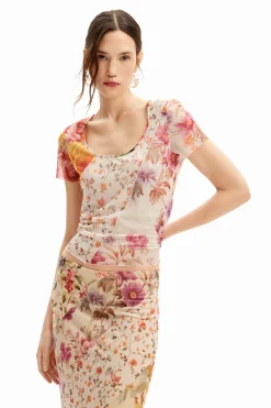 Camisas E Blusas|T-shirts<Desigual Camiseta de tul com flores