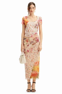 Camisas E Blusas|T-shirts<Desigual Camiseta de tul com flores