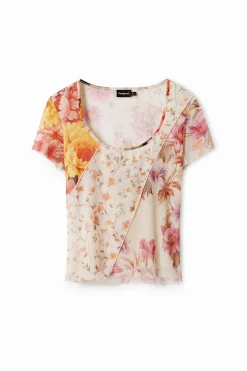 Camisas E Blusas|T-shirts<Desigual Camiseta de tul com flores