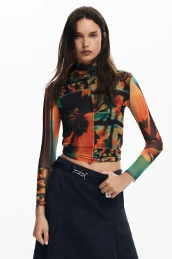 Camisas E Blusas|T-shirts<Desigual Camiseta de tul estampada