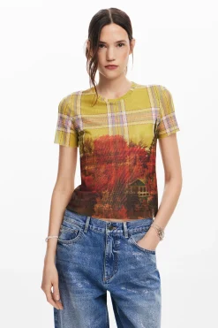 Camisas E Blusas|T-shirts<Desigual Camiseta de tul estampado