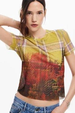 Camisas E Blusas|T-shirts<Desigual Camiseta de tul estampado
