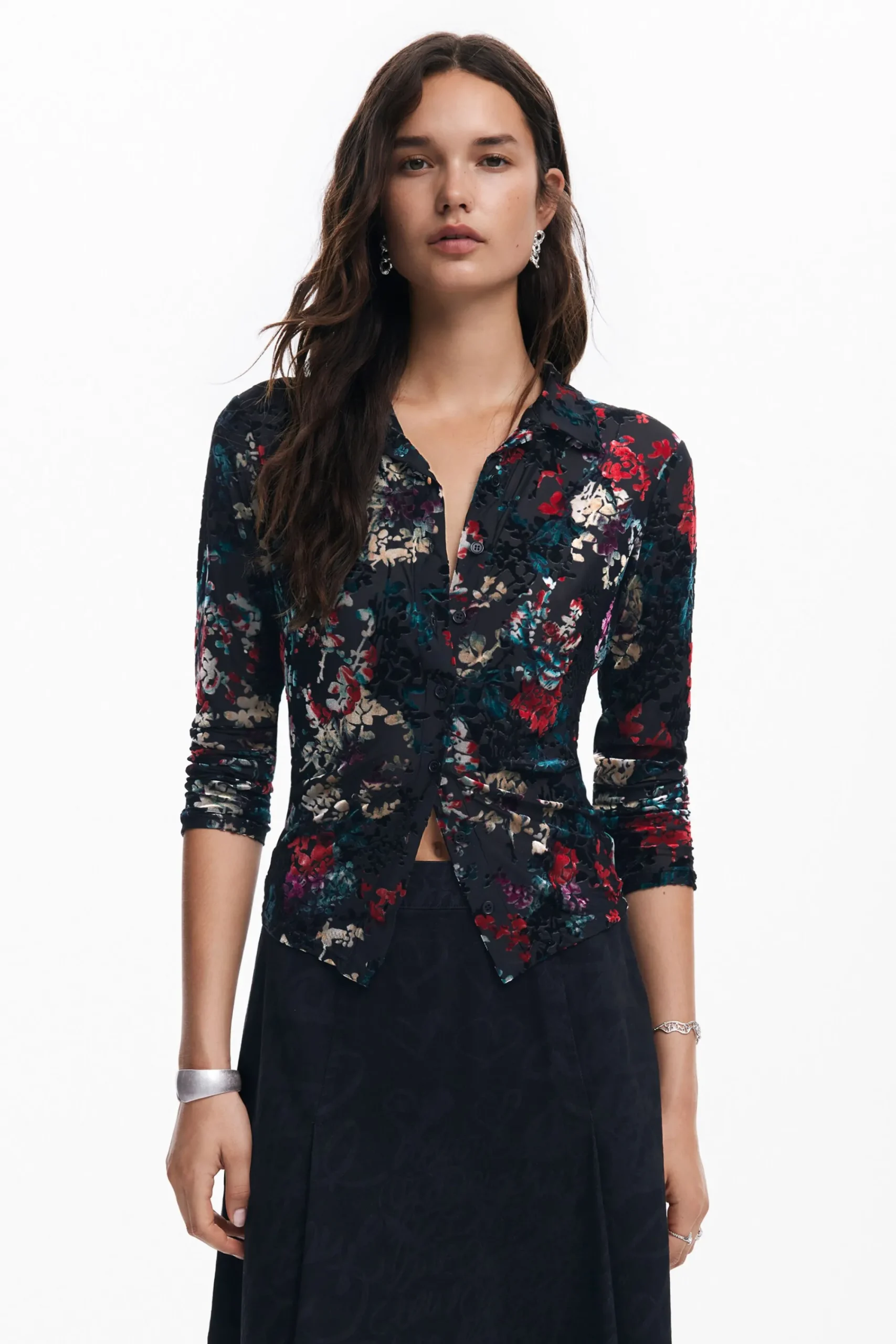 Camisas E Blusas|T-shirts<Desigual Camiseta de tul estampado floral