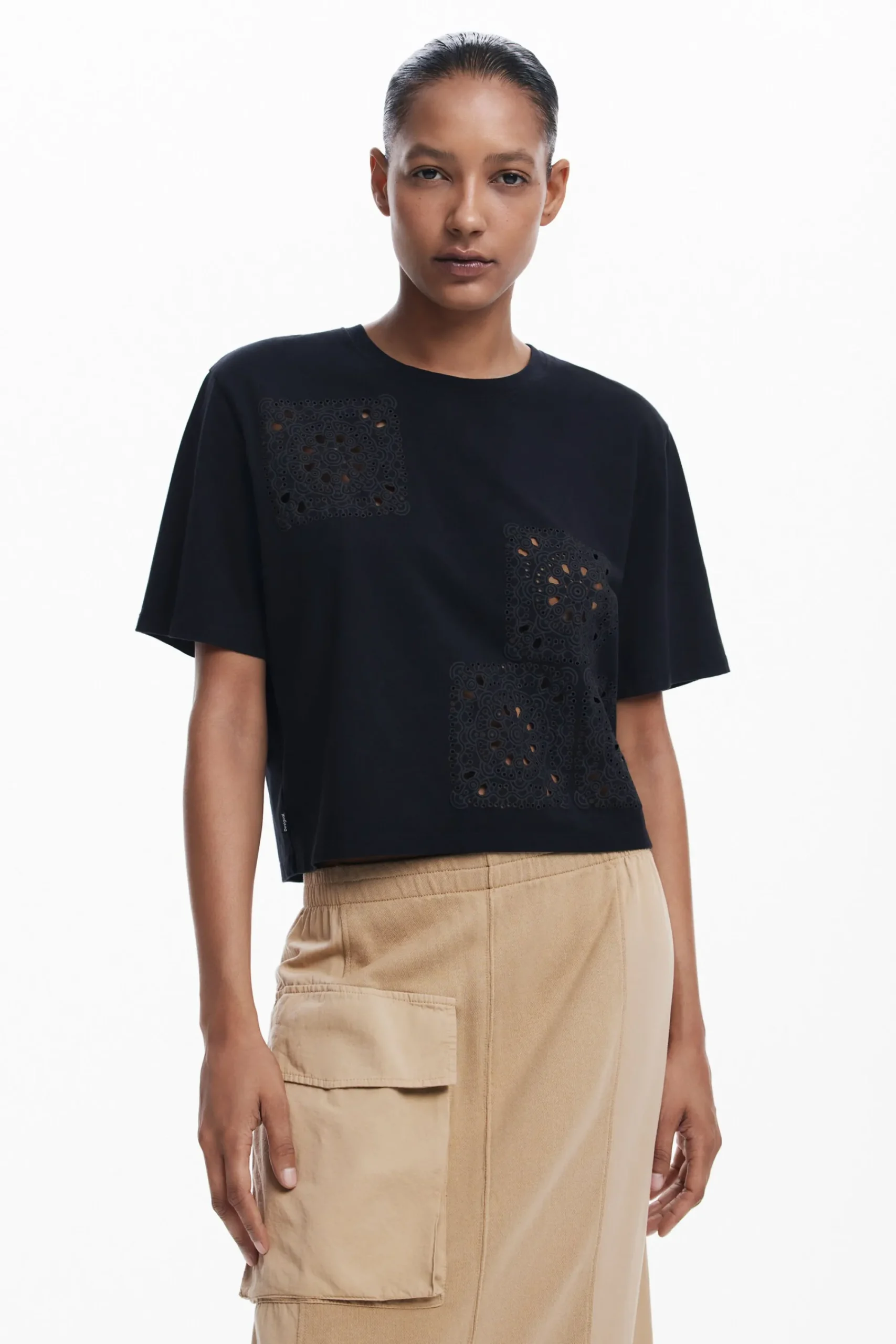 Camisas E Blusas|T-shirts<Desigual Camiseta lisa detalhes