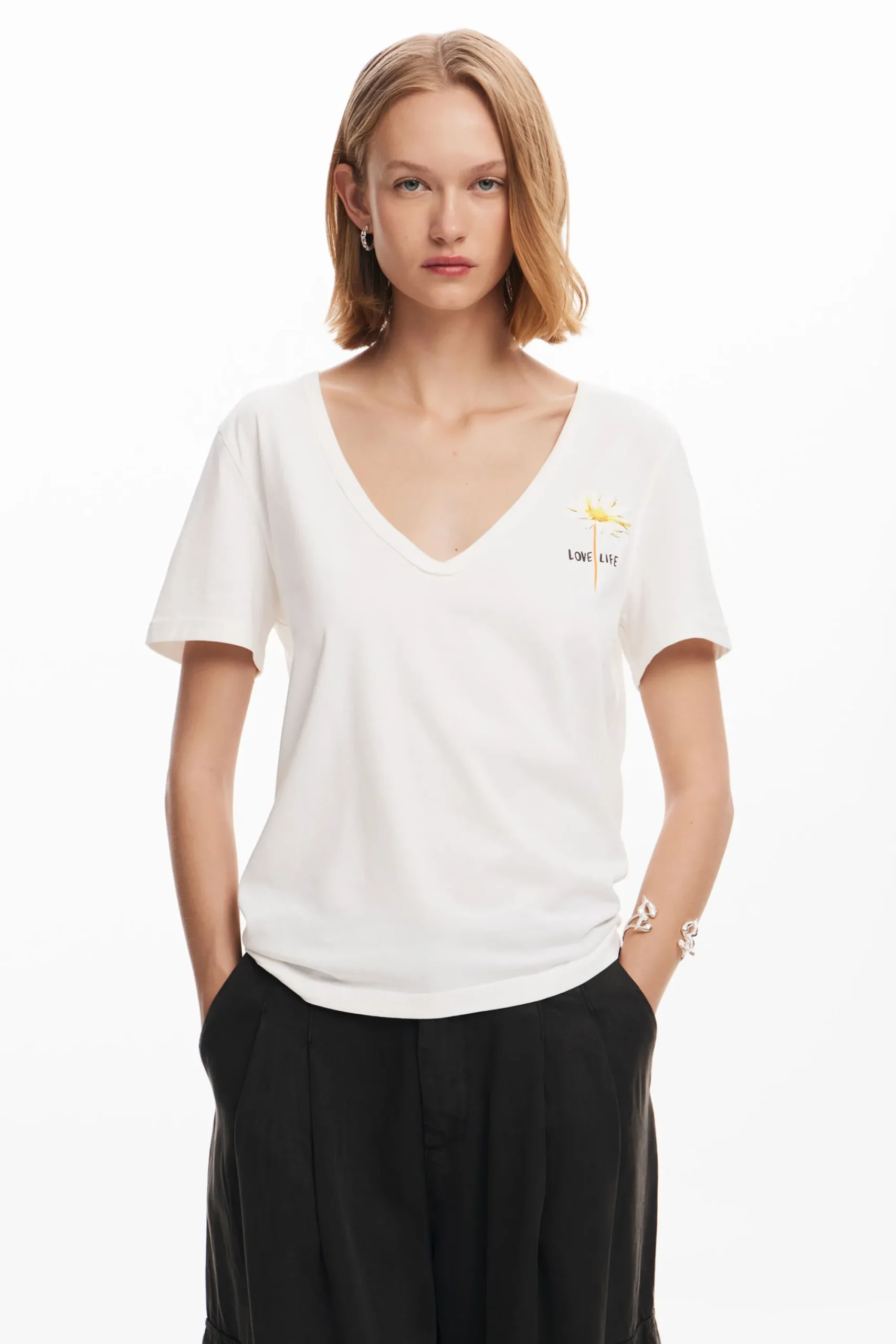 Camisas E Blusas|T-shirts<Desigual Camiseta lisa mensagem