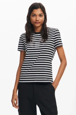 Camisas E Blusas|T-shirts<Desigual Camiseta listrada com coração
