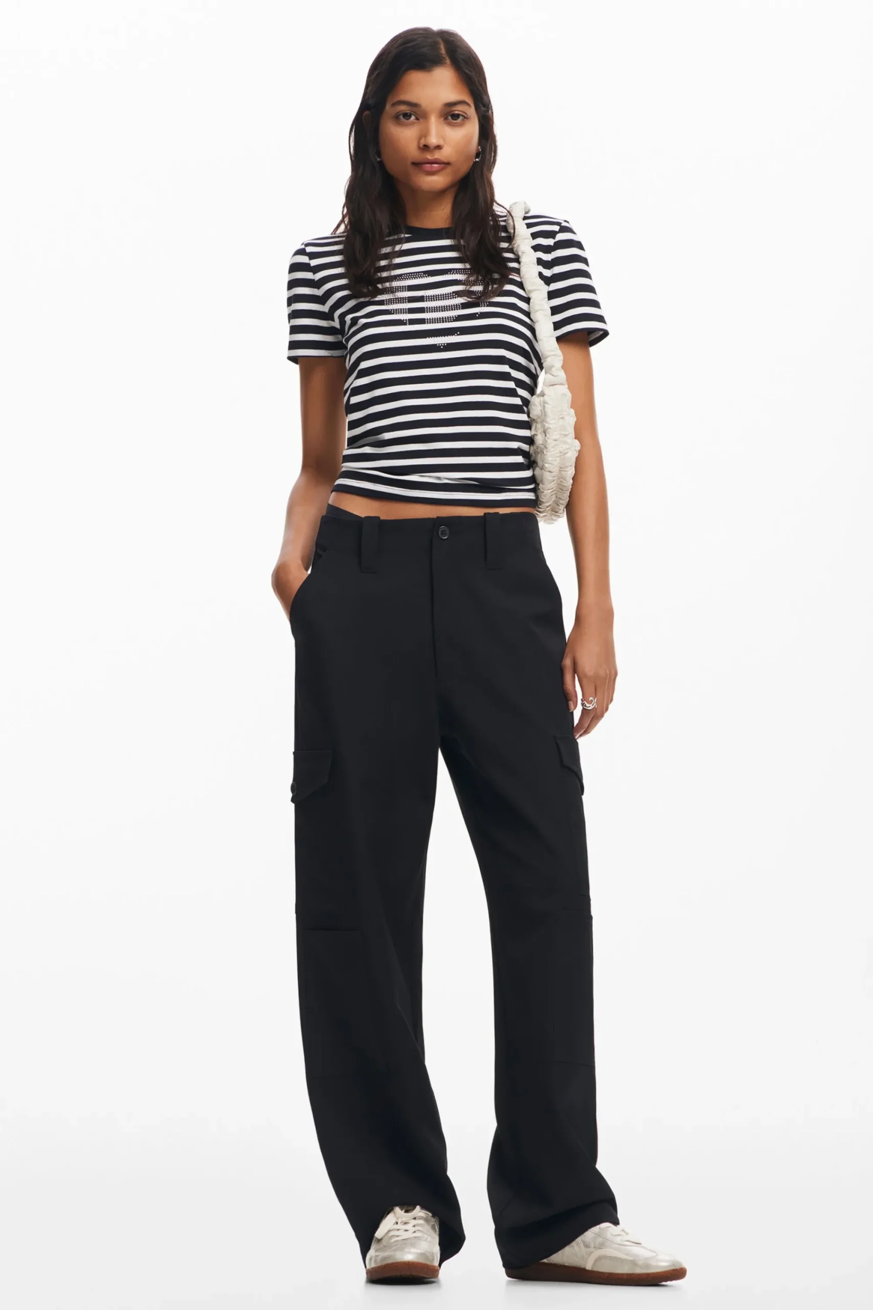 Camisas E Blusas|T-shirts<Desigual Camiseta listrada com coração