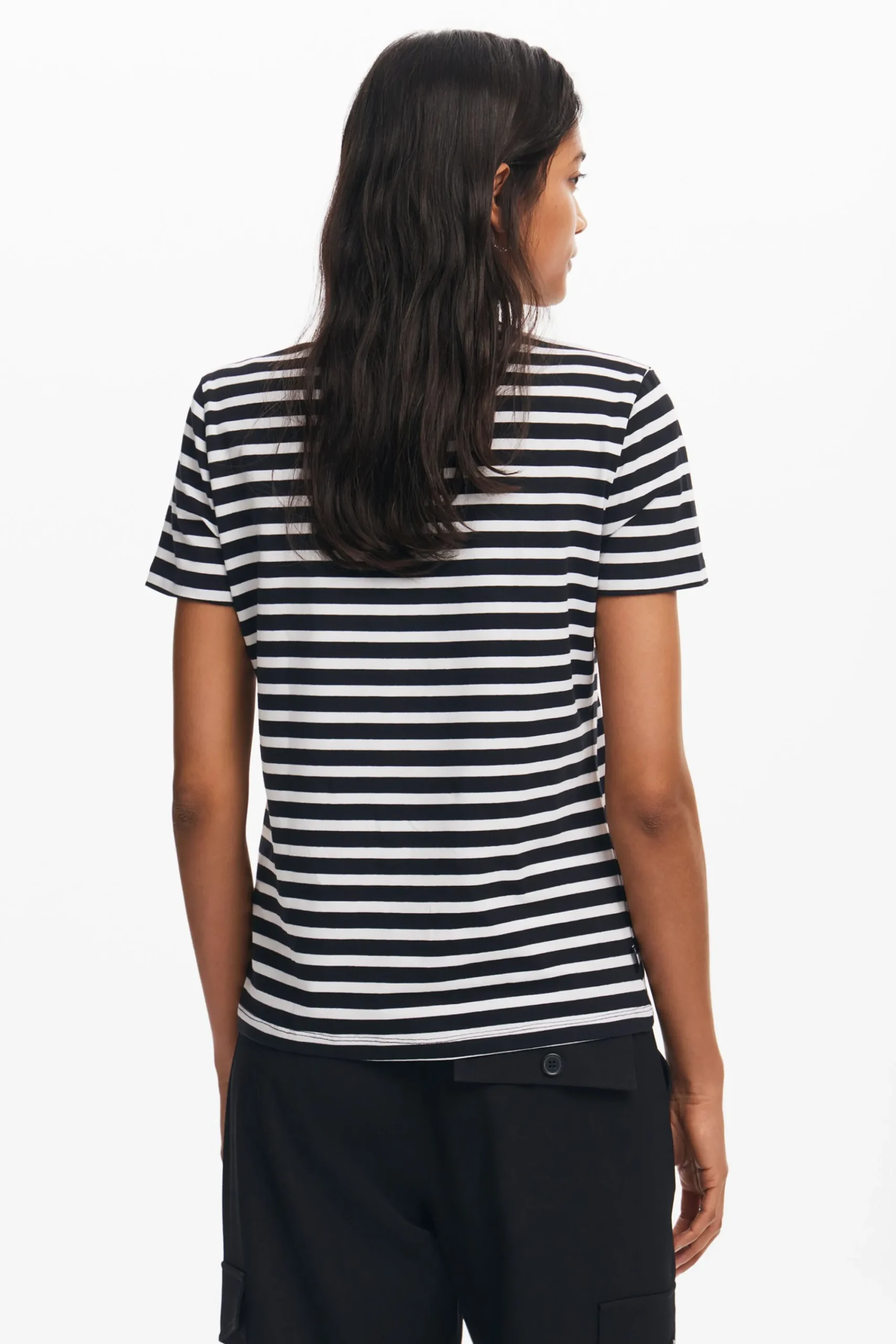 Camisas E Blusas|T-shirts<Desigual Camiseta listrada com coração