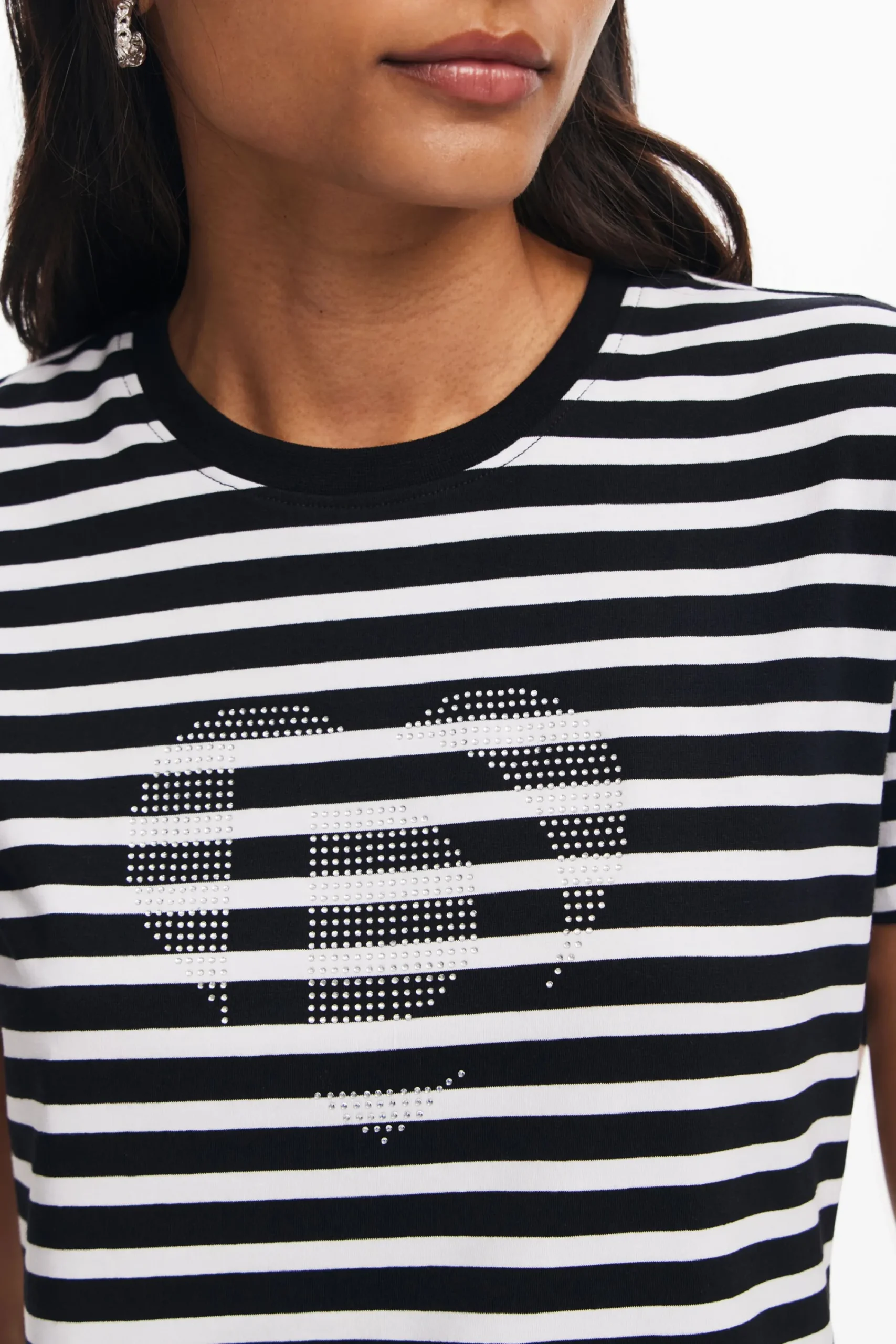 Camisas E Blusas|T-shirts<Desigual Camiseta listrada com coração