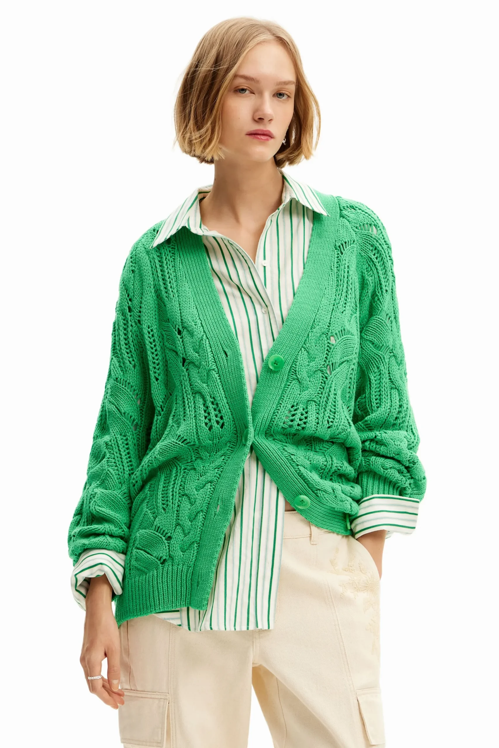Malha<Desigual Cardigã oversize pormenores abertos