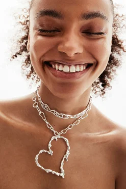 Joalharia<Desigual Colar choker mensagem estreita banho prata Zalio