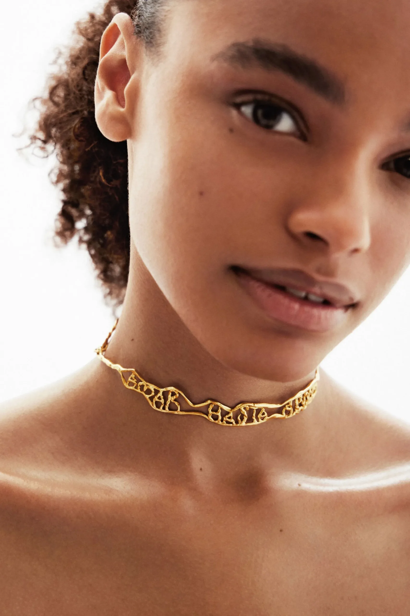 Joalharia<Desigual Colar choker mensagem estreita banho ouro Zalio