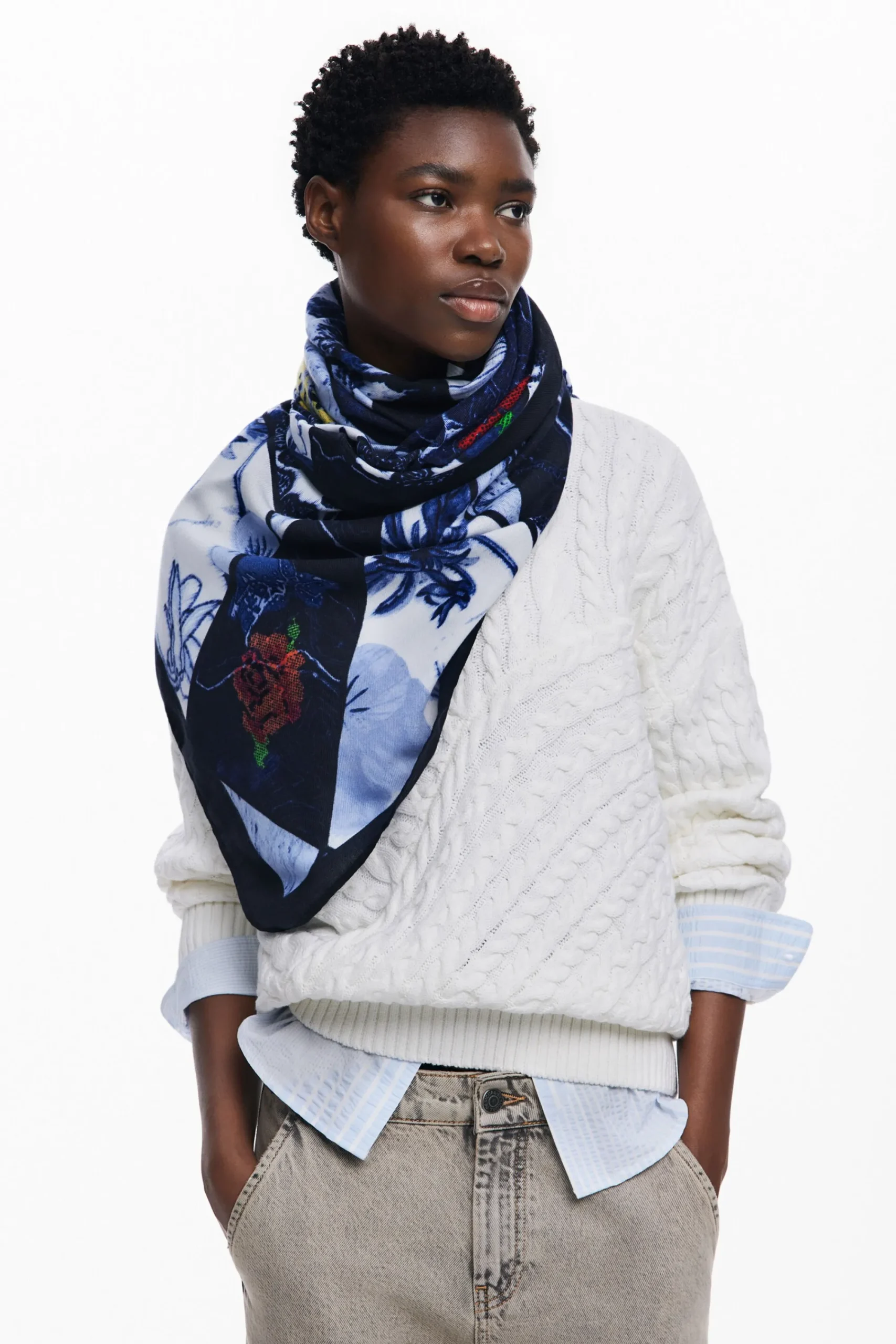 Écharpes E Cachecóis<Desigual Foulard de denim com flores