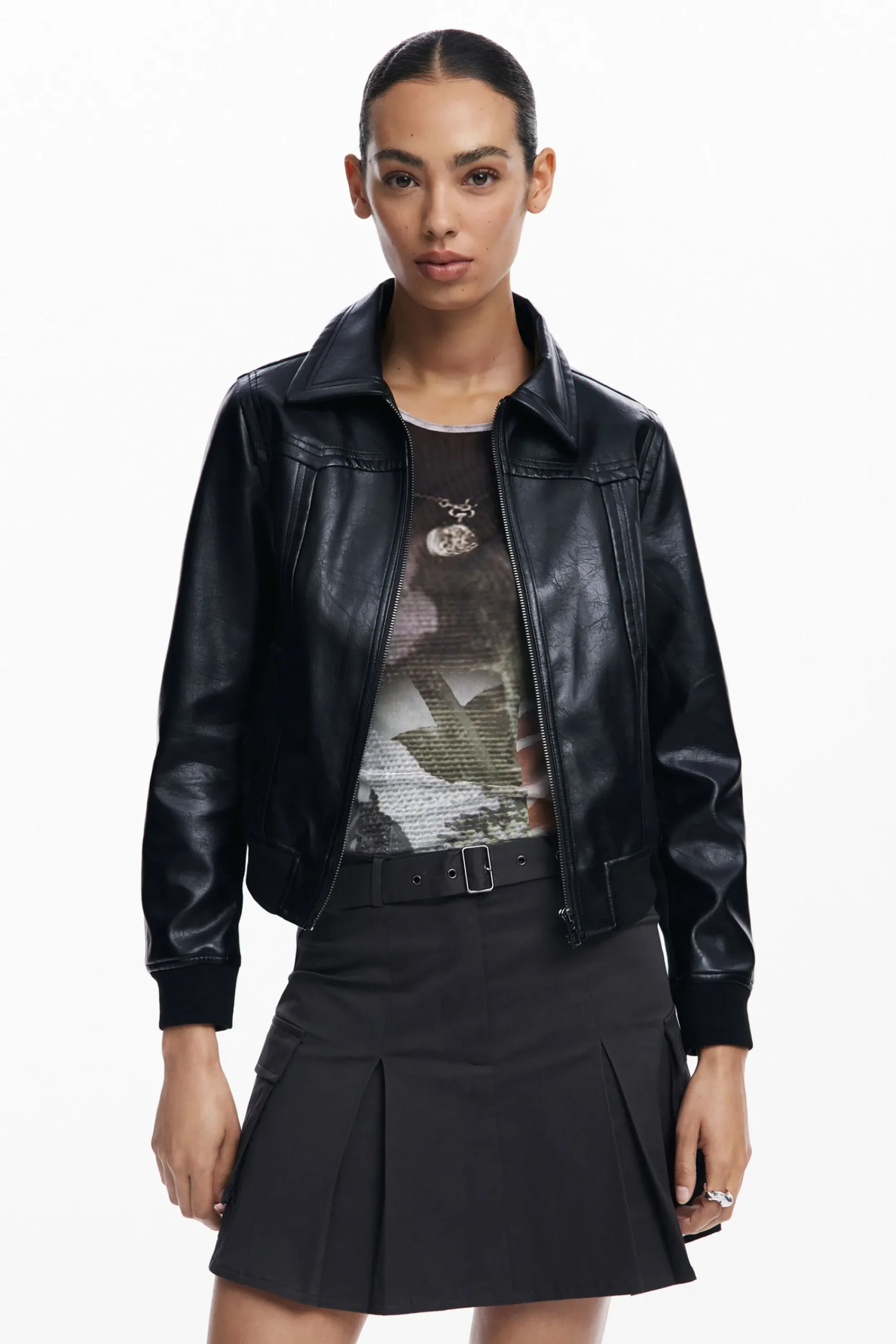 Casacões E Casacos<Desigual Jaqueta biker efeito couro