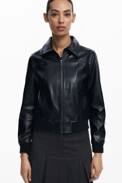 Casacões E Casacos<Desigual Jaqueta biker efeito couro