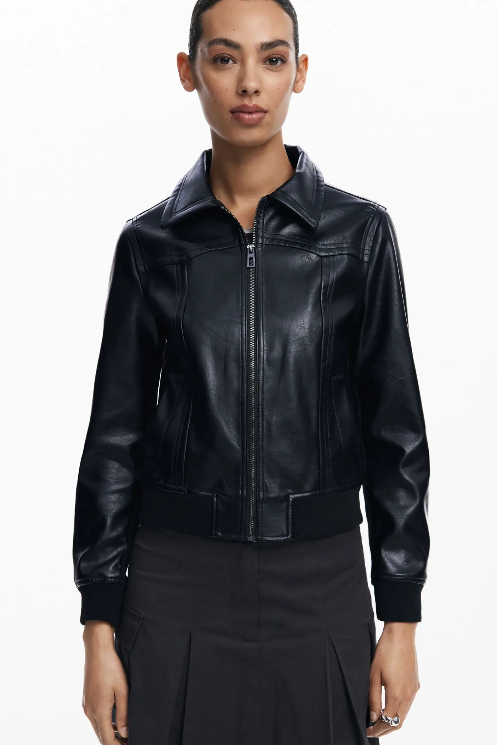 Casacões E Casacos<Desigual Jaqueta biker efeito couro