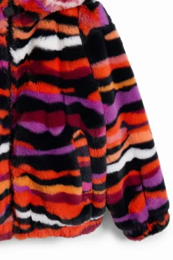 Casacões E Casacos<Desigual Jaqueta de pelo sintético com estampa animal multicolorida