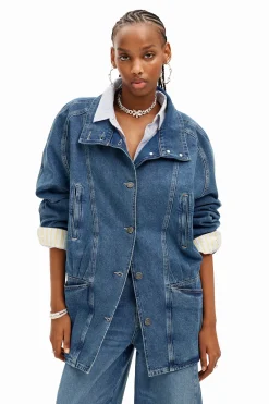 Casacões E Casacos<Desigual Jaqueta jeans com efeito listrado e decote em V.