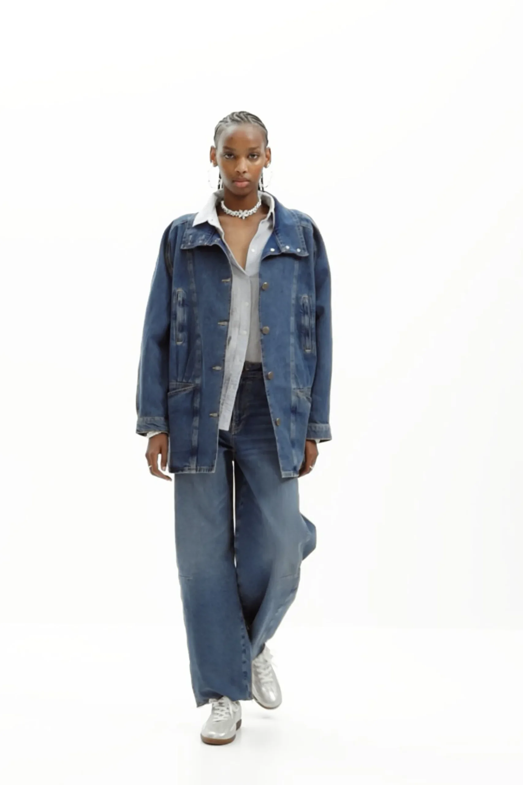 Casacões E Casacos<Desigual Jaqueta jeans com efeito listrado e decote em V.