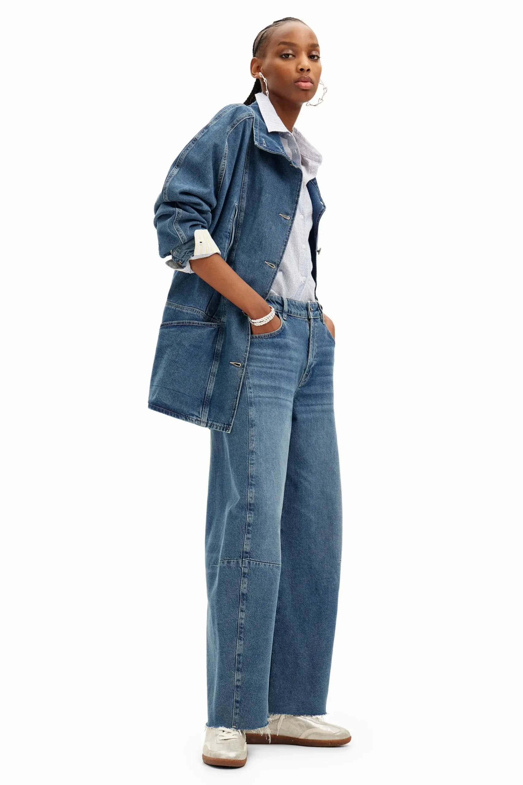 Casacões E Casacos<Desigual Jaqueta jeans com efeito listrado e decote em V.