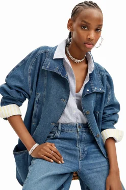 Casacões E Casacos<Desigual Jaqueta jeans com efeito listrado e decote em V.