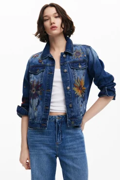 Casacões E Casacos<Desigual Jaqueta jeans trucker com flores