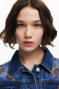 Casacões E Casacos<Desigual Jaqueta jeans trucker com flores