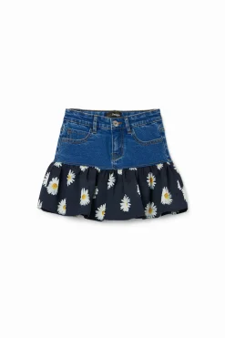 Saias E Calças<Desigual Minissaia de ganga folho margaridas