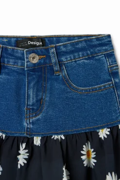 Saias E Calças<Desigual Minissaia de ganga folho margaridas