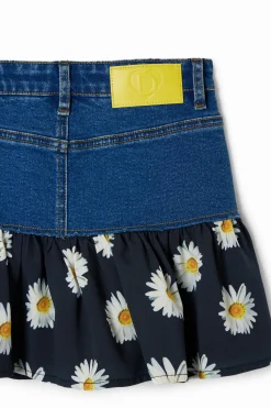 Saias E Calças<Desigual Minissaia de ganga folho margaridas