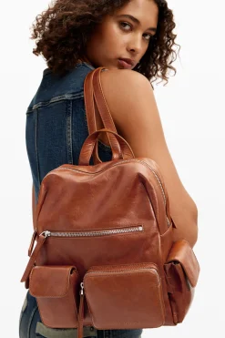 Bolsas De Couro|Mochilas<Desigual Mochila de pele multibolsos