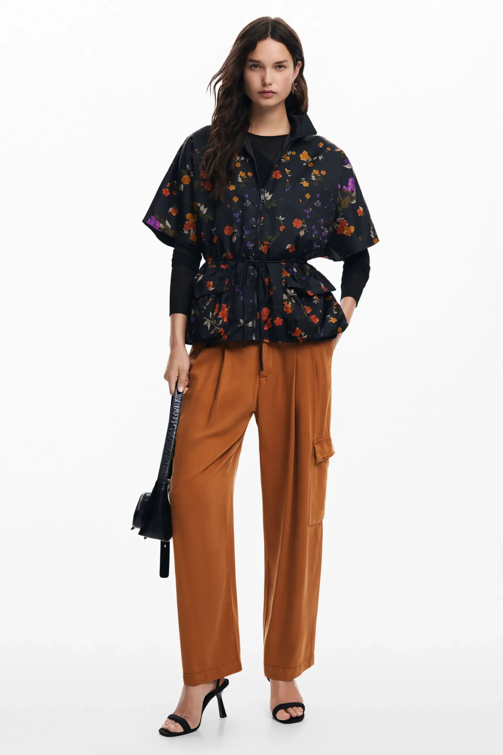 Écharpes E Cachecóis|Ponchos<Desigual Poncho com zíper e pétalas