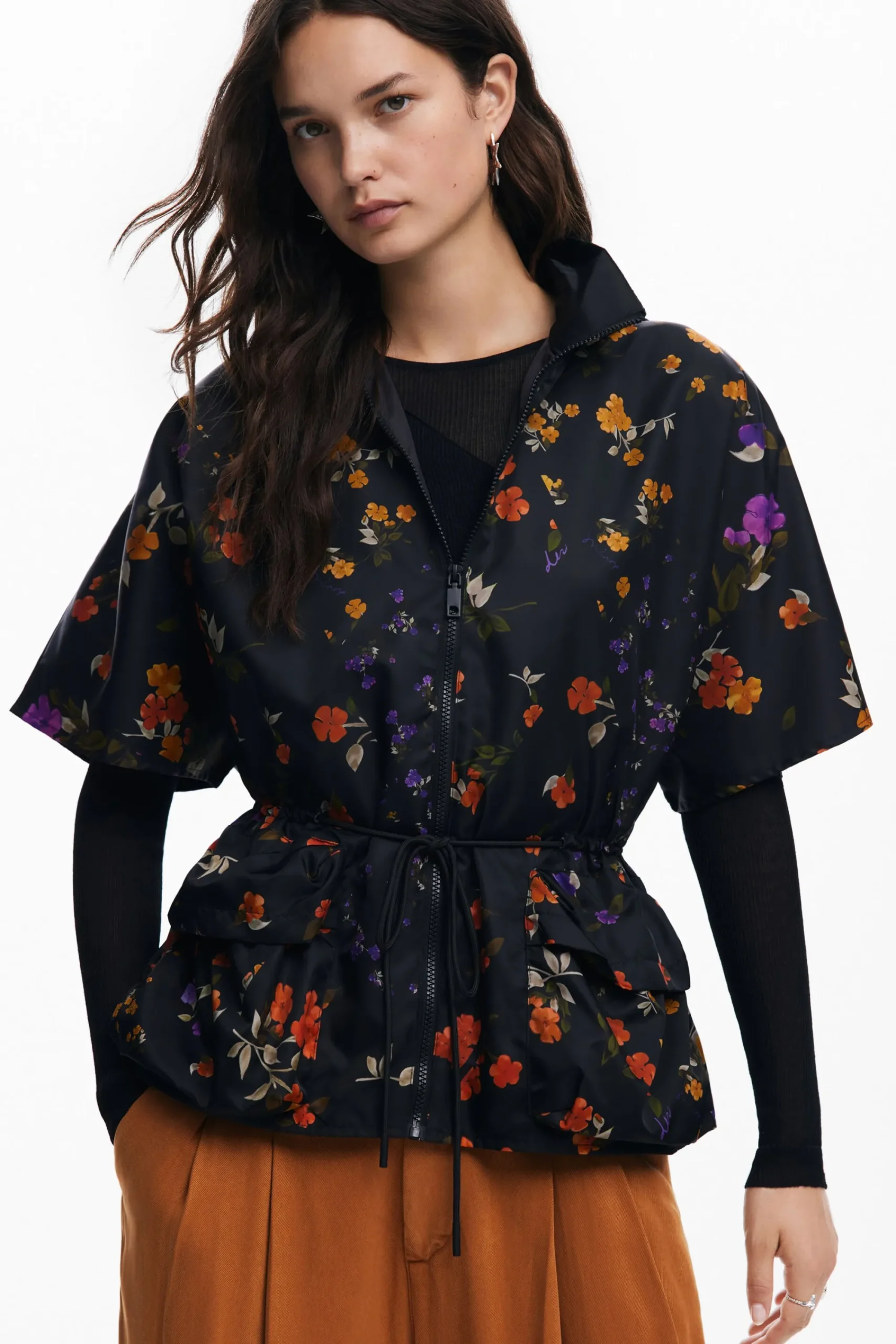 Écharpes E Cachecóis|Ponchos<Desigual Poncho com zíper e pétalas