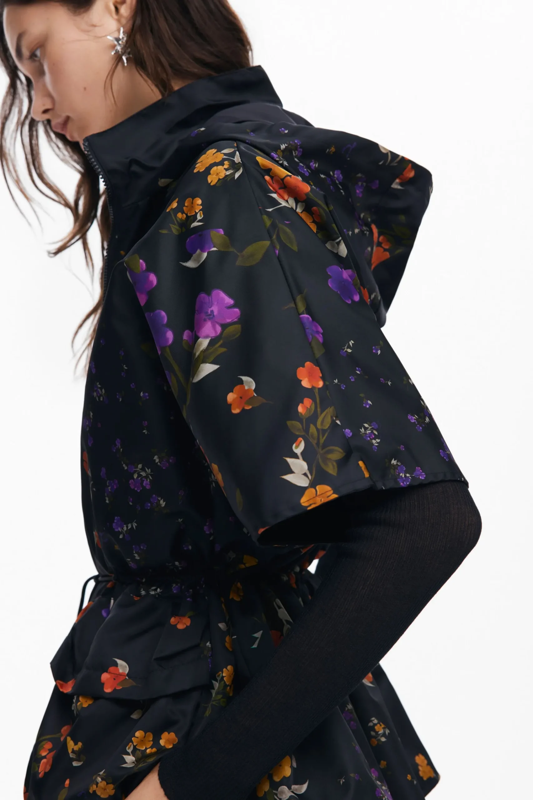 Écharpes E Cachecóis|Ponchos<Desigual Poncho com zíper e pétalas